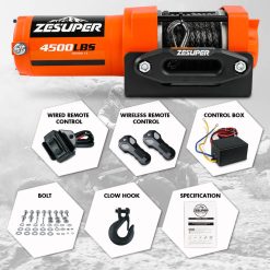 Alternative view of ZESUPER 12V Electric Winch 4500lb Synthetic Rope Boat Winch ATV Winch Trailer Winch 4WD