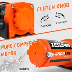 ZESUPER 12V Electric Winch 4500lb Synthetic Rope Boat Winch ATV Winch Trailer Winch 4WD 11 V211 AUEB ZEEW019 89072 02
