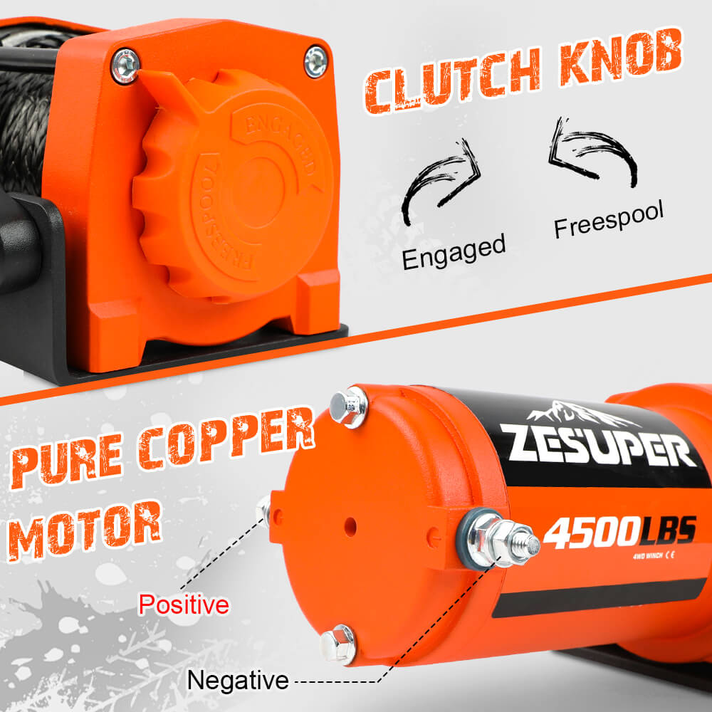 ZESUPER 12V Electric Winch 4500lb Synthetic Rope Boat Winch ATV Winch Trailer Winch 4WD 3 ZESUPER 12V Electric Winch 4500lb Synthetic Rope Boat Winch ATV Winch Trailer Winch 4WD - Image 3