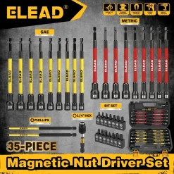 35-Piece Magnetic Nut Driver Bit Set Metric SAE 1/4" Hex