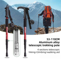 Alternative view of 53-110 CM Blue Ultralight Telescopic Aluminum Trekking Pole (4-Section T-Handle) - Professional & Compact Shock-Absorbing Trail Support
