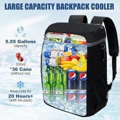 Alternative view of Dark Grey 5.55 Gallons Large Insulated Picnic Backpack with Multi Pockets & Leak-Proof Interior - Multifunctional Waterproof Thermal Lunch Bag for Camping, Hiking & Outdoor Travel