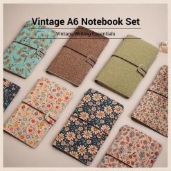 Alternative view of Shiny Green Retro A6 Travelers Leather Notebook & Wooden Pen Gift Box - Floral Botanical Loose-Leaf Journal with Bronze Charm, Kraft Paper and Lined Paper
