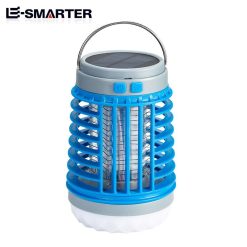 Blue 2-in-1 Cordless Flashlight & Zapper Lantern - Solar / USB Charging, 360° High Voltage Grid and Hanging Hook - Waterproof Mosquito Killer & 4-Mode Camping Light for Outdoor, Home & Patio
