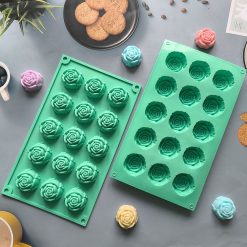 Alternative view of 3PCS 3D Rose Shaped Silicone Baking Mold (15 Cavity, Pink + Blue + Green) - Non-Stick Cake Chocolates & Jelly Pan - Durable Flexible Easy Release for Holiday Desserts
