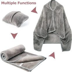 Alternative view of 3-in-1 Envelope Folding Travel Blanket / Pillow / Wearable Snap-on Shawl - Soft Thickened 230GSM Flannel Nap Blanket for Airplane, Office and Home, Space Saving & Machine Washable, Coffee 40 x 60 inch