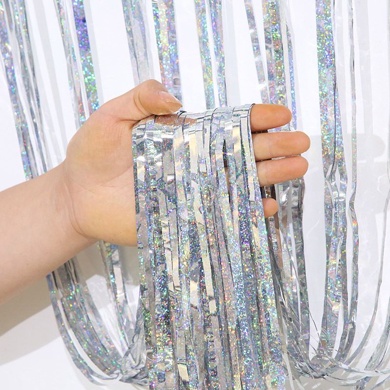 5-piece Silvery Laser Tinsel Foil Fringe Curtain - 1*1m Metallic Party Streamer Backdrop for Birthday, Wedding, Christmas, New Year & Event Decoration - Shimmering Photo Booth & Doorway Prop 1 5-piece Silvery Laser Tinsel Foil Fringe Curtain - 1*1m Metallic Party Streamer Backdrop for Birthday, Wedding, Christmas, New Year & Event Decoration - Shimmering Photo Booth & Doorway Prop