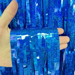 5-piece Dark blue Laser Tinsel Foil Fringe Curtain - 1*1m Metallic Party Streamer Backdrop for Birthday, Wedding, Christmas, New Year & Event Decoration - Shimmering Photo Booth & Doorway Prop
