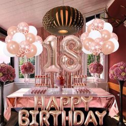 Alternative view of Rose Gold 18th Birthday Balloon Decoration Set - Foil Number Balloons, Happy Birthday Letter Banner, Tassel Curtain, Confetti Balloons, Latex Balloons & Tape - Complete Party Decor Kit for 18th, 21st, 30th  Birthdays