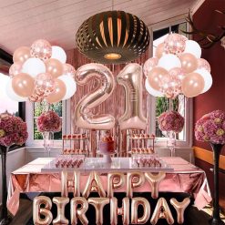 Alternative view of Rose Gold 21th  Birthday Balloon Decoration Set - Foil Number Balloons, Happy Birthday Letter Banner, Tassel Curtain, Confetti Balloons, Latex Balloons & Tape - Complete Party Decor Kit for 18th, 21st, 30th  Birthdays