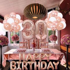Alternative view of Rose Gold 30th Birthday Balloon Decoration Set - Foil Number Balloons, Happy Birthday Letter Banner, Tassel Curtain, Confetti Balloons, Latex Balloons & Tape - Complete Party Decor Kit for 18th, 21st, 30th  Birthdays