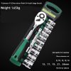 Green 12-Piece Socket Set with Quick-Release Ratchet