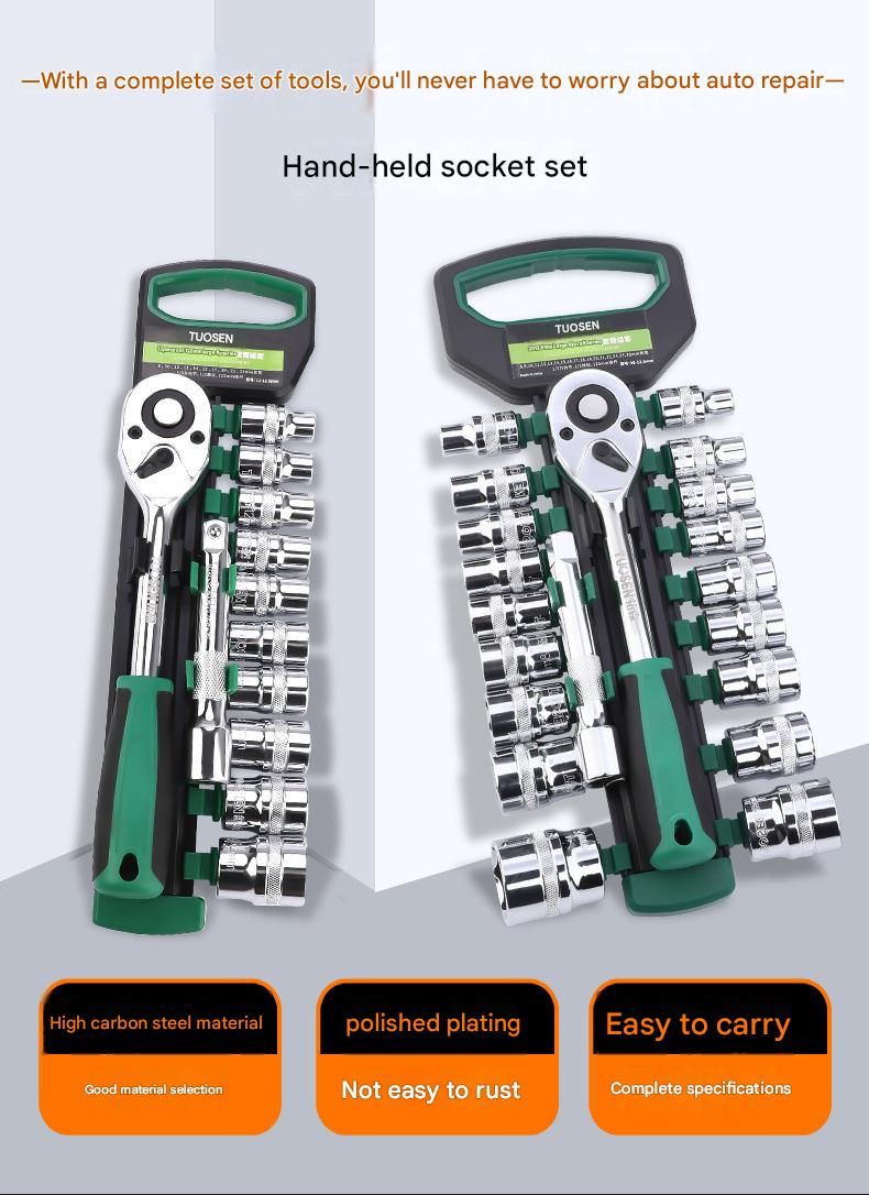 Green 12-Piece Socket Set with Quick-Release Ratchet 3 Green 12-Piece Socket Set with Quick-Release Ratchet - Image 3
