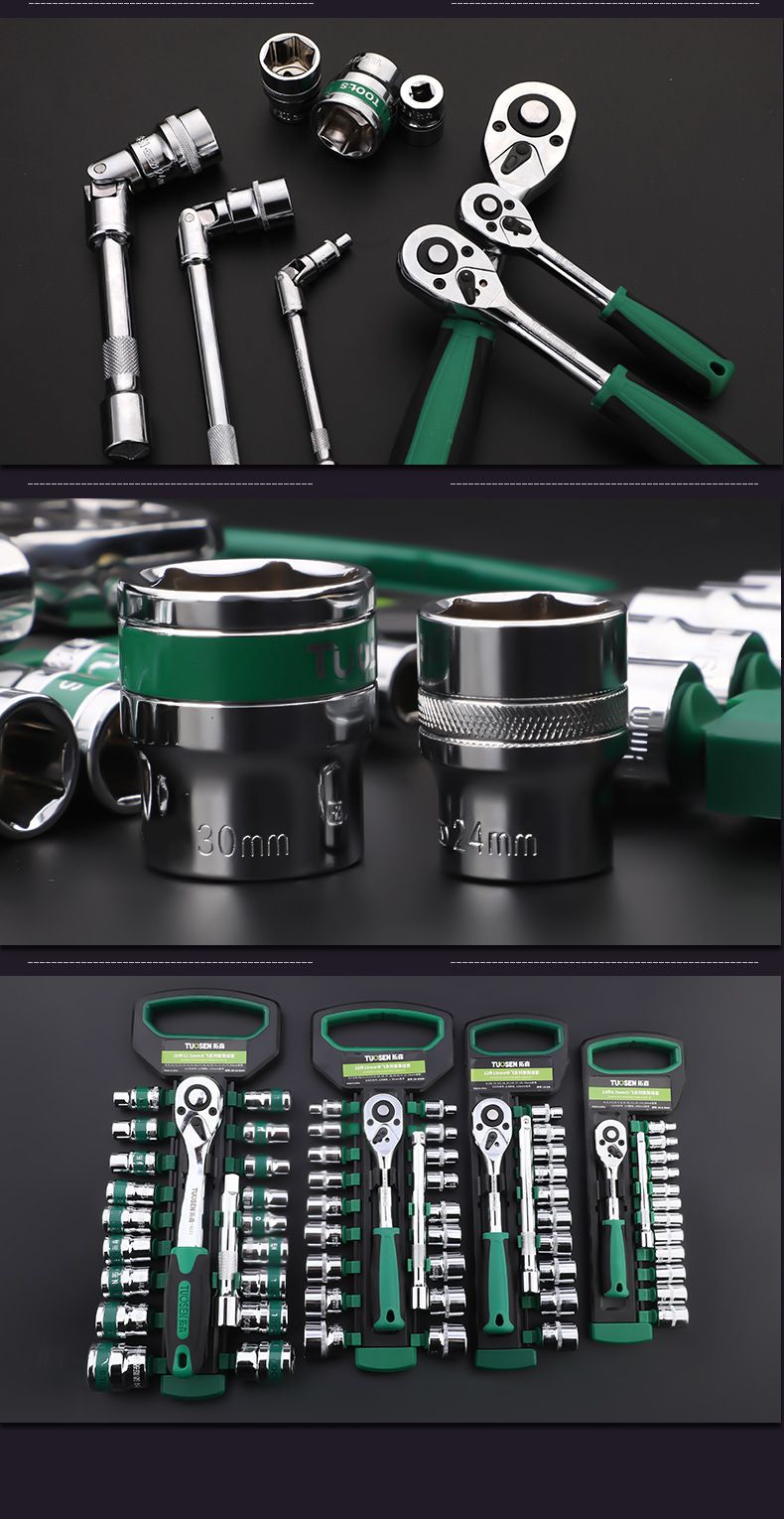 Green 12-Piece Socket Set with Quick-Release Ratchet 7 Green 12-Piece Socket Set with Quick-Release Ratchet - Image 7
