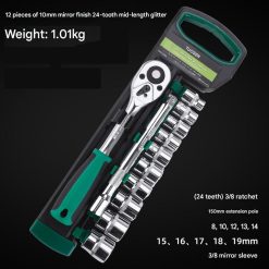 Green 12-Piece Socket Set with Quick-Release Ratchet