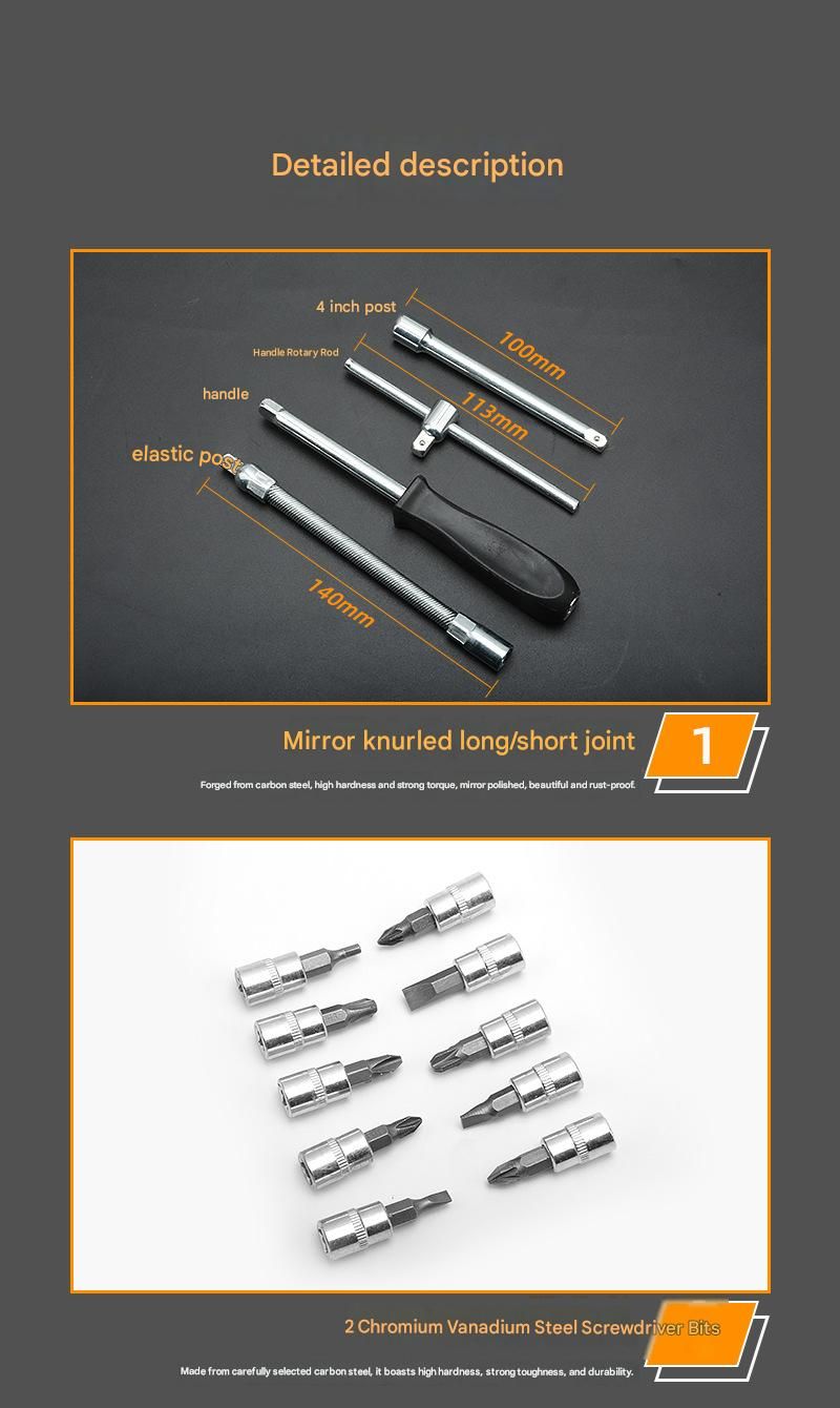 46-Piece Automotive Repair Tool Set with Carbon Steel Ratchet 5 46-Piece Automotive Repair Tool Set with Carbon Steel Ratchet - Image 5