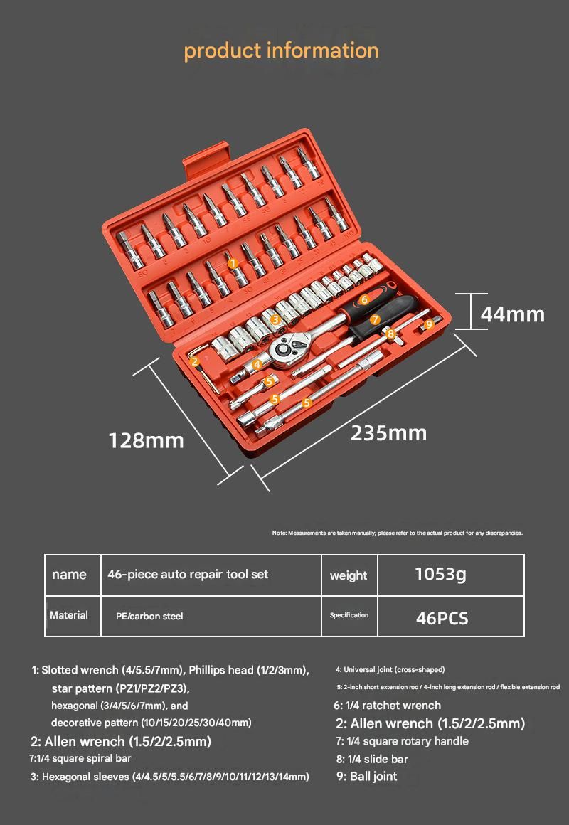 46-Piece Automotive Repair Tool Set with Carbon Steel Ratchet 8 46-Piece Automotive Repair Tool Set with Carbon Steel Ratchet - Image 8