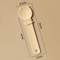 Beige Cat Treat Spoon for Wet Food & Paste - Extra-Long PP Handle, Food-Grade Squeeze Feeder with Anti-Spill Bowl, Easy One-Handed Operation for Cats