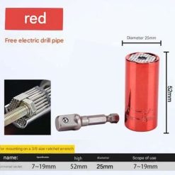 Red Universal Socket Set 7-19mm Steel