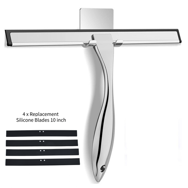 Stainless Steel Window Squeegee 10 inch with 4 Replacement Blades 1 Stainless Steel Window Squeegee 10 inch with 4 Replacement Blades