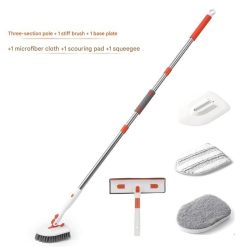 Long handle bathroom floor scrub brush with 6 interchangeable heads