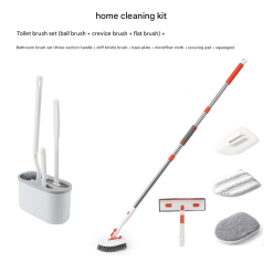 9-piece home cleaning brush set with telescopic handle