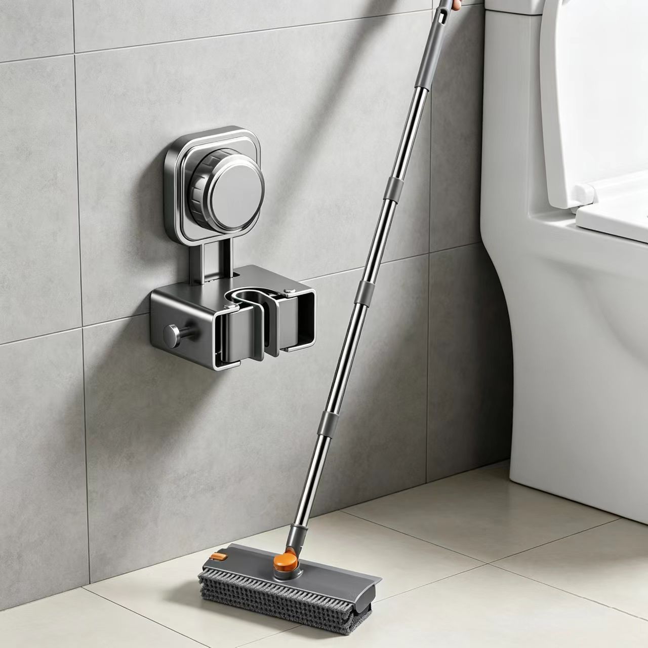 V-Shaped Floor Scrub Brush and Suction Mop Holder Set 1 V-Shaped Floor Scrub Brush and Suction Mop Holder Set
