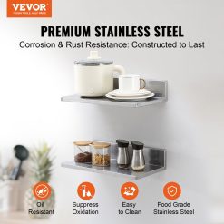 Alternative view of Stainless Steel Wall Shelf with Backsplash, 20 kg Load