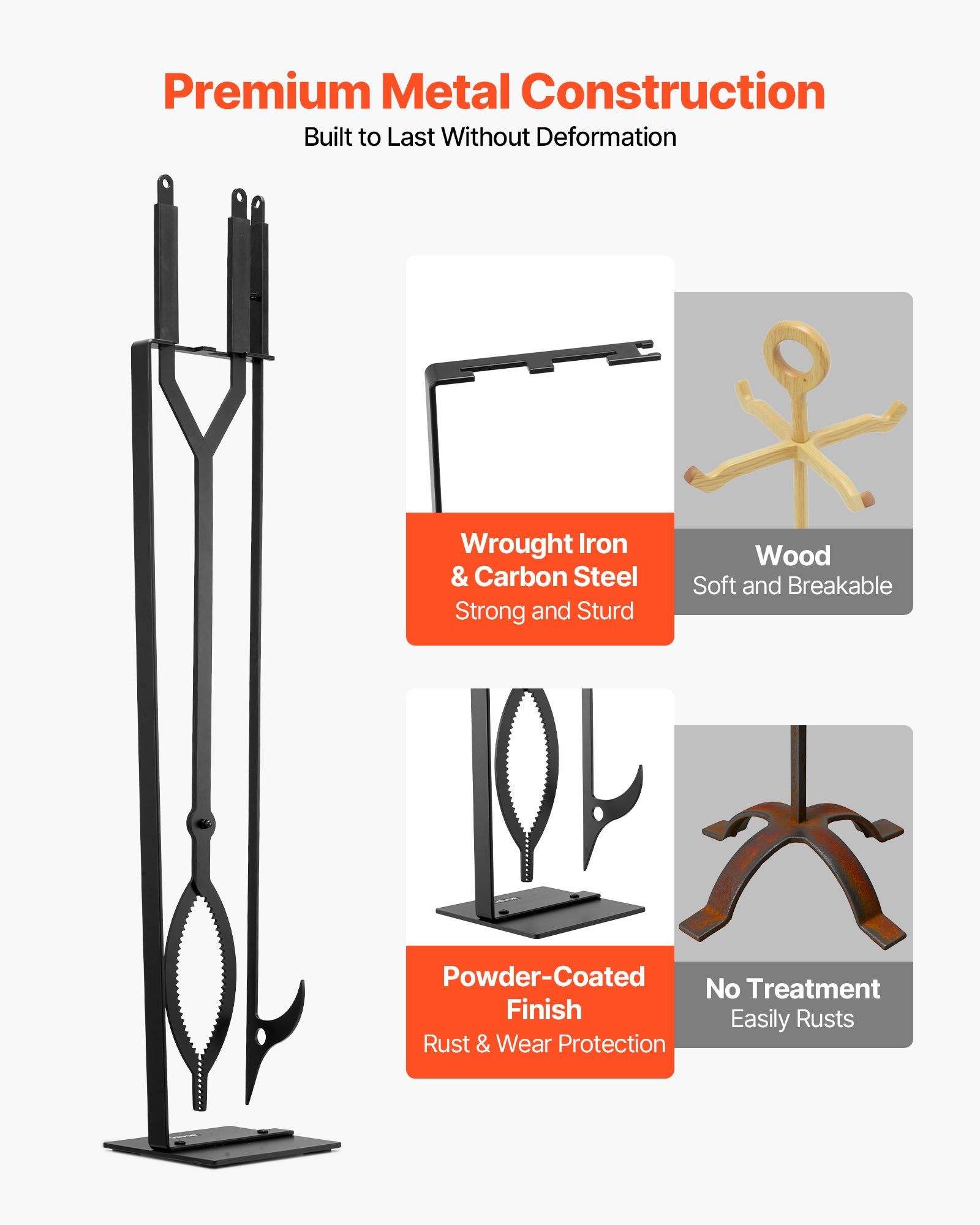 Fireplace Tool Set, 3 PCS Fire Tool Set and Holder with Stand, Tongs, Fire Place Poker, Wrought Iron Fireplace Accessories for Campfire Backyard Bonfire Indoor/Outdoor, Black 3 Fireplace Tool Set, 3 PCS Fire Tool Set and Holder with Stand, Tongs, Fire Place Poker, Wrought Iron Fireplace Accessories for Campfire Backyard Bonfire Indoor/Outdoor, Black - Image 3