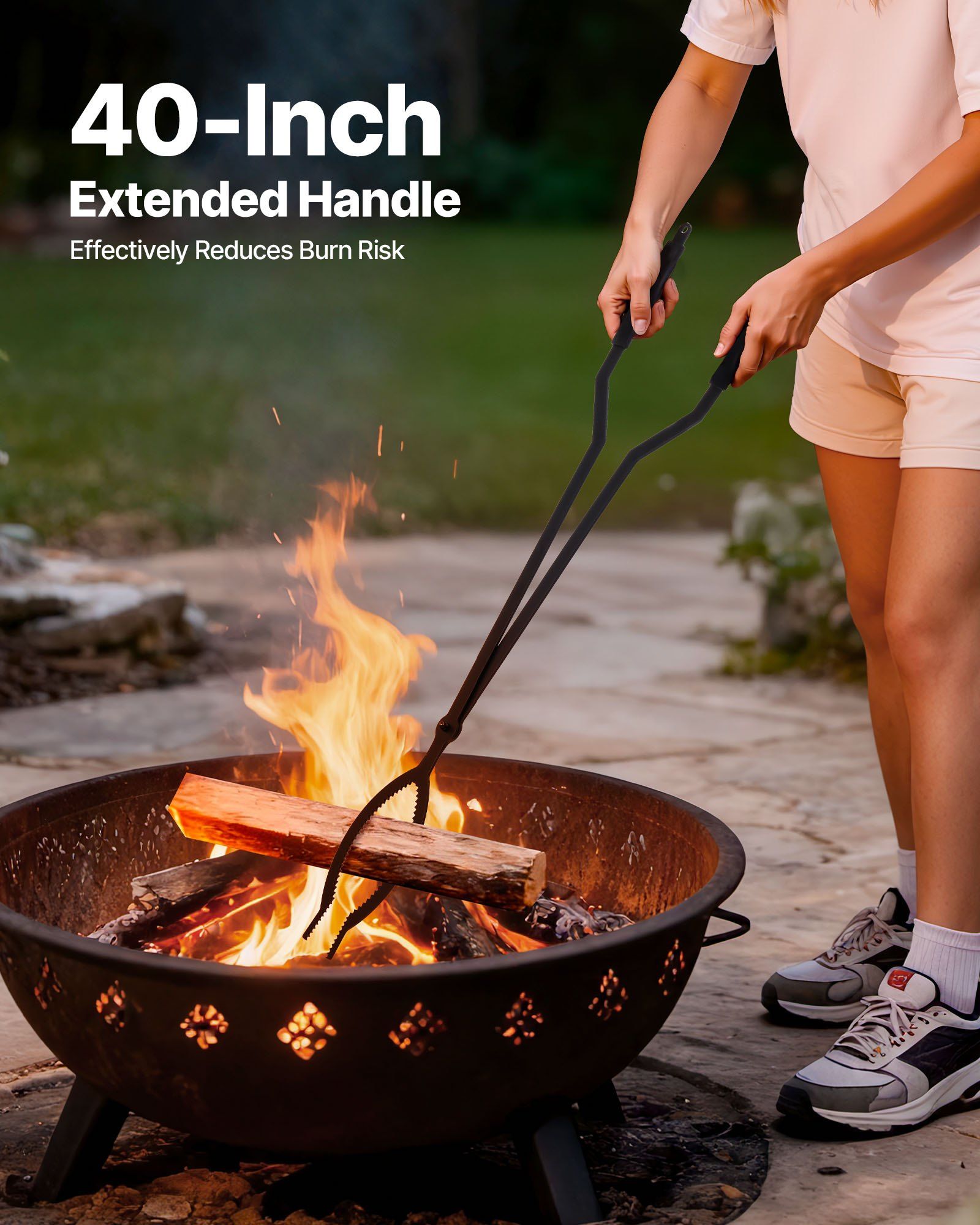 Fireplace Tool Set, 3 PCS Fire Tool Set and Holder with Stand, Tongs, Fire Place Poker, Wrought Iron Fireplace Accessories for Campfire Backyard Bonfire Indoor/Outdoor, Black 4 Fireplace Tool Set, 3 PCS Fire Tool Set and Holder with Stand, Tongs, Fire Place Poker, Wrought Iron Fireplace Accessories for Campfire Backyard Bonfire Indoor/Outdoor, Black - Image 4