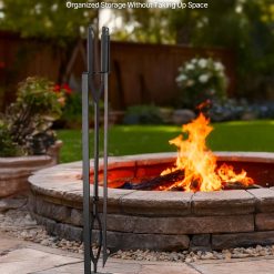 Fireplace Tool Set, 3 PCS Fire Tool Set and Holder with Stand, Tongs, Fire Place Poker, Wrought Iron Fireplace Accessories for Campfire Backyard Bonfire Indoor/Outdoor, Black 15 V952 BLGJTJ3JTCXGS1KU6001V0 04