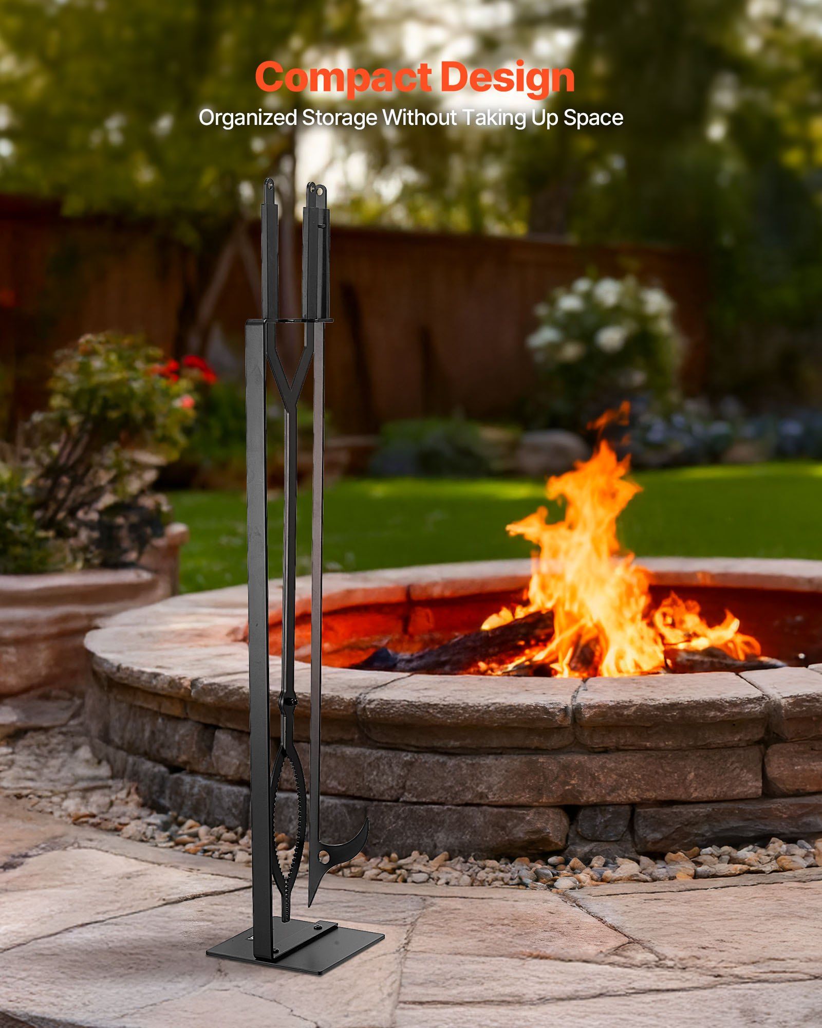 Fireplace Tool Set, 3 PCS Fire Tool Set and Holder with Stand, Tongs, Fire Place Poker, Wrought Iron Fireplace Accessories for Campfire Backyard Bonfire Indoor/Outdoor, Black 5 Fireplace Tool Set, 3 PCS Fire Tool Set and Holder with Stand, Tongs, Fire Place Poker, Wrought Iron Fireplace Accessories for Campfire Backyard Bonfire Indoor/Outdoor, Black - Image 5