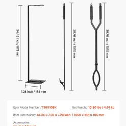 Fireplace Tool Set, 3 PCS Fire Tool Set and Holder with Stand, Tongs, Fire Place Poker, Wrought Iron Fireplace Accessories for Campfire Backyard Bonfire Indoor/Outdoor, Black 17 V952 BLGJTJ3JTCXGS1KU6001V0 06