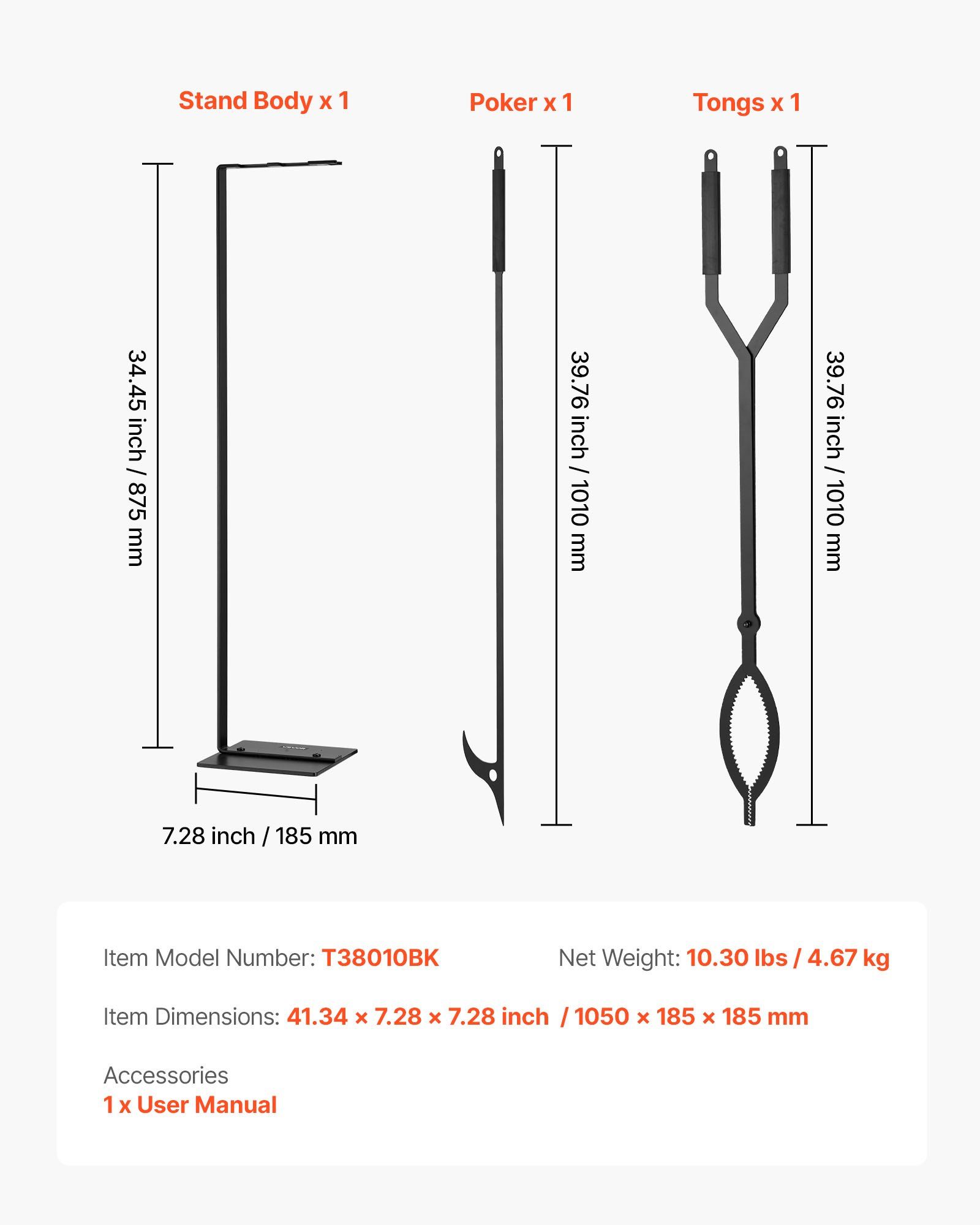 Fireplace Tool Set, 3 PCS Fire Tool Set and Holder with Stand, Tongs, Fire Place Poker, Wrought Iron Fireplace Accessories for Campfire Backyard Bonfire Indoor/Outdoor, Black 7 Fireplace Tool Set, 3 PCS Fire Tool Set and Holder with Stand, Tongs, Fire Place Poker, Wrought Iron Fireplace Accessories for Campfire Backyard Bonfire Indoor/Outdoor, Black - Image 7