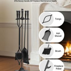 Alternative view of Fireplace Tool Set, 5-Piece with Stand, Black Wrought Iron