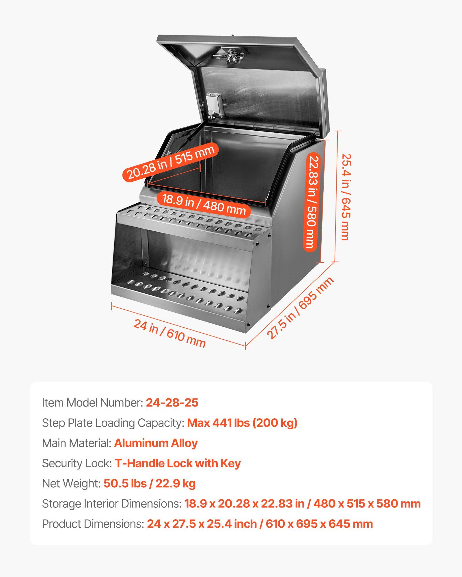 Aluminium semi-truck step toolbox, 610 x 695 x 645 mm 7 Aluminium semi-truck step toolbox, 610 x 695 x 645 mm - Image 7
