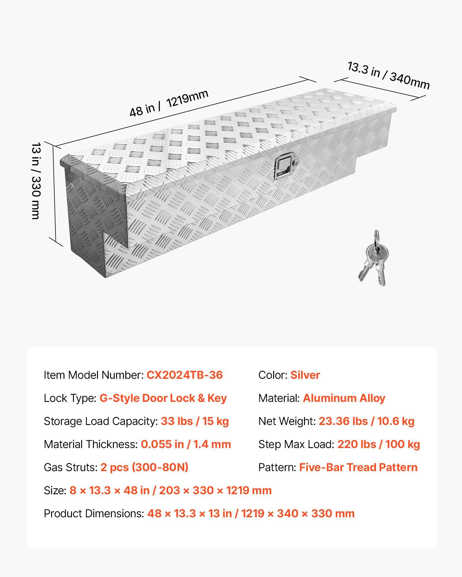Heavy Duty Aluminum Truck Bed Tool Box 1219 x 340 x 330 mm 7 Heavy Duty Aluminum Truck Bed Tool Box 1219 x 340 x 330 mm - Image 7