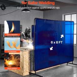 Alternative view of Welding Screen with Frame, 1.74 x 2.34m Welding Curtain Screen, Flame-Resistant Vinyl Protection Screens with Lockable Swivel Wheels & 6-Level UV Protection for Workshop/Industrial Use, Blue