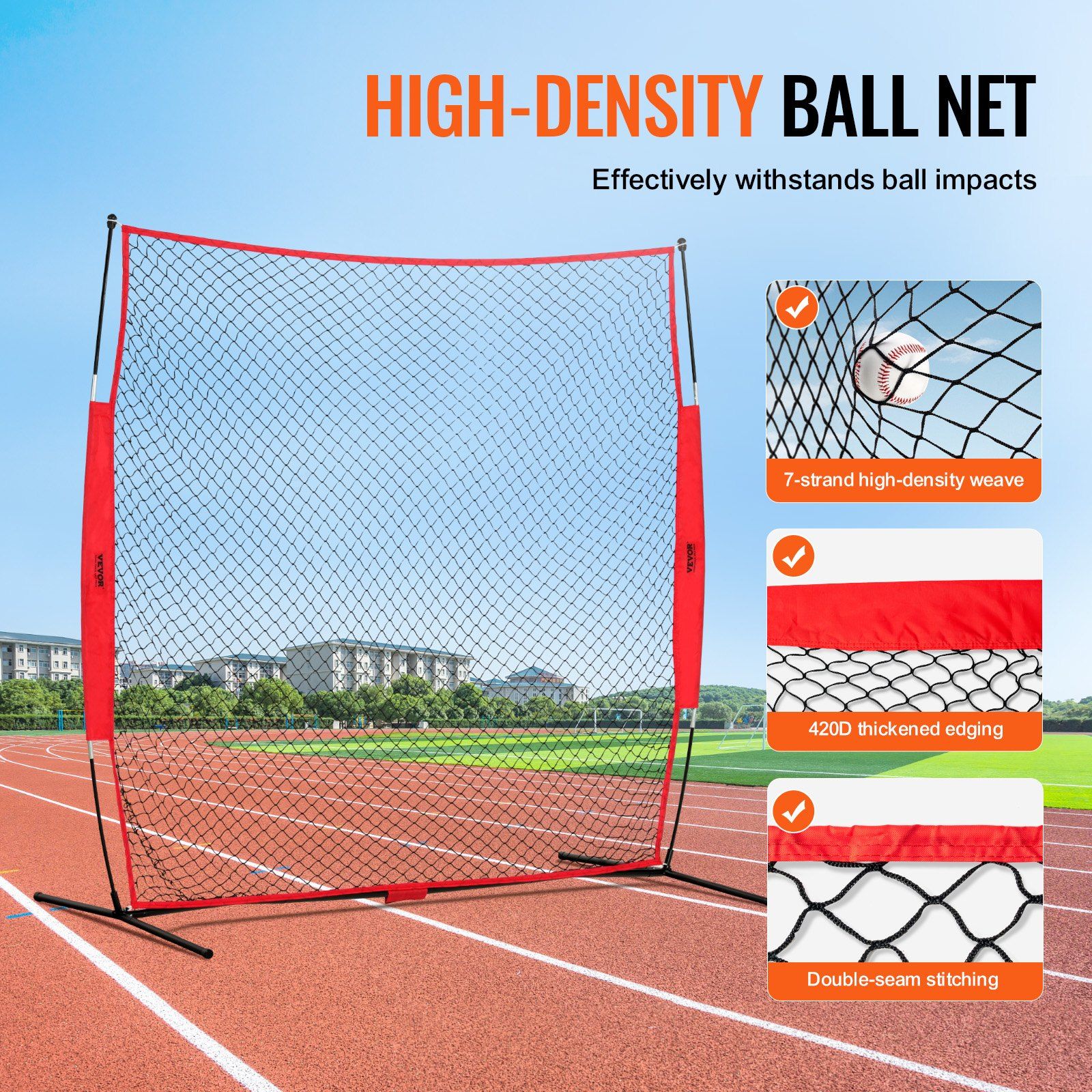 Barricade Backstop Net 7x7 ft Portable Ball Sports Barrier 3 Barricade Backstop Net 7x7 ft Portable Ball Sports Barrier - Image 3