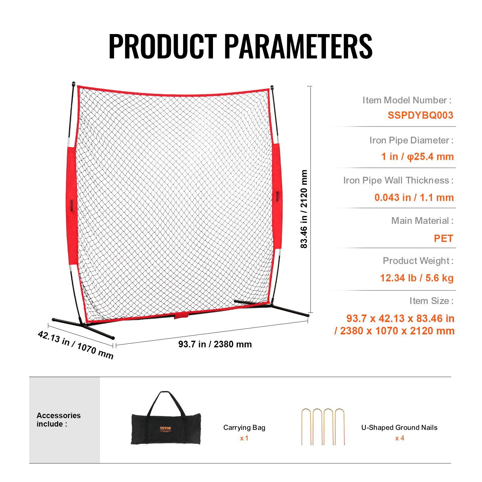 Barricade Backstop Net 7x7 ft Portable Ball Sports Barrier 7 Barricade Backstop Net 7x7 ft Portable Ball Sports Barrier - Image 7
