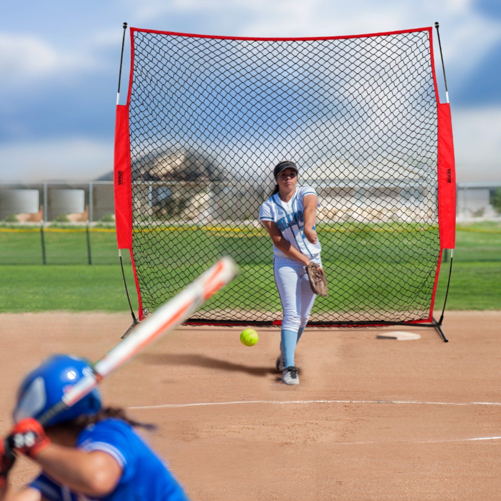 Barricade Backstop Net 7x7 ft Portable Ball Sports Barrier 8 Barricade Backstop Net 7x7 ft Portable Ball Sports Barrier - Image 8