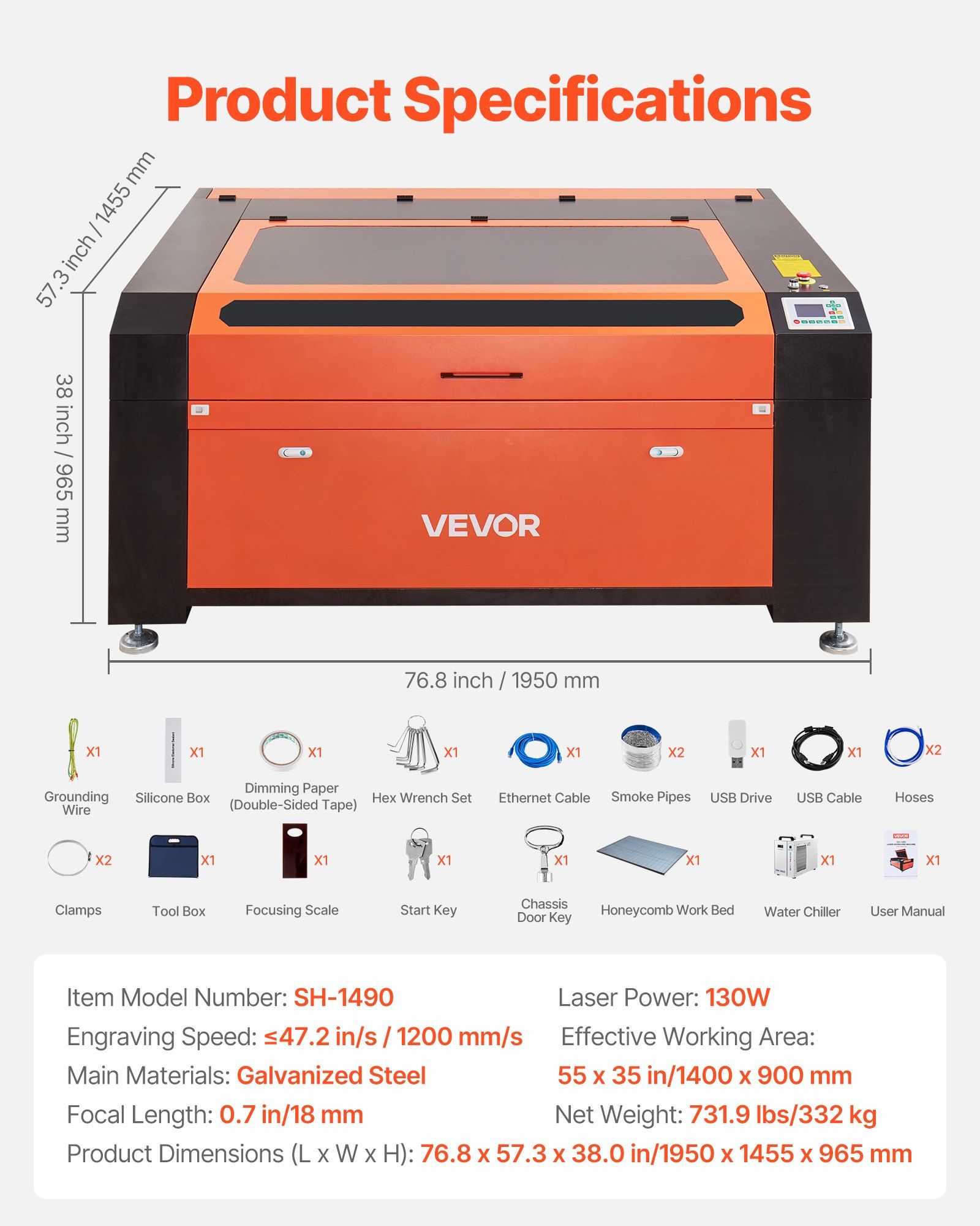 130W CO2 Laser Engraver 1400 x 900 mm with Water Chiller 7 130W CO2 Laser Engraver 1400 x 900 mm with Water Chiller - Image 7