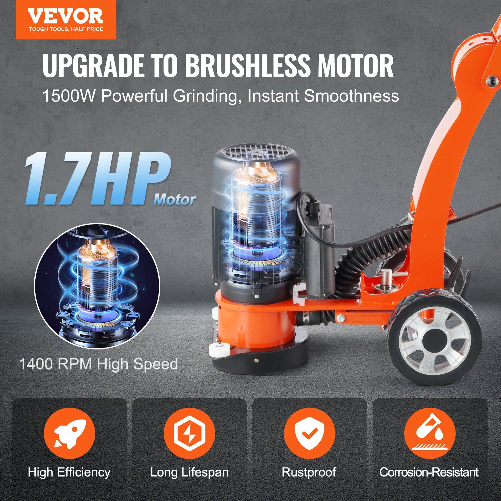 7" Electric Concrete Floor Grinder 2.0HP Brushless 2 7" Electric Concrete Floor Grinder 2.0HP Brushless - Image 2