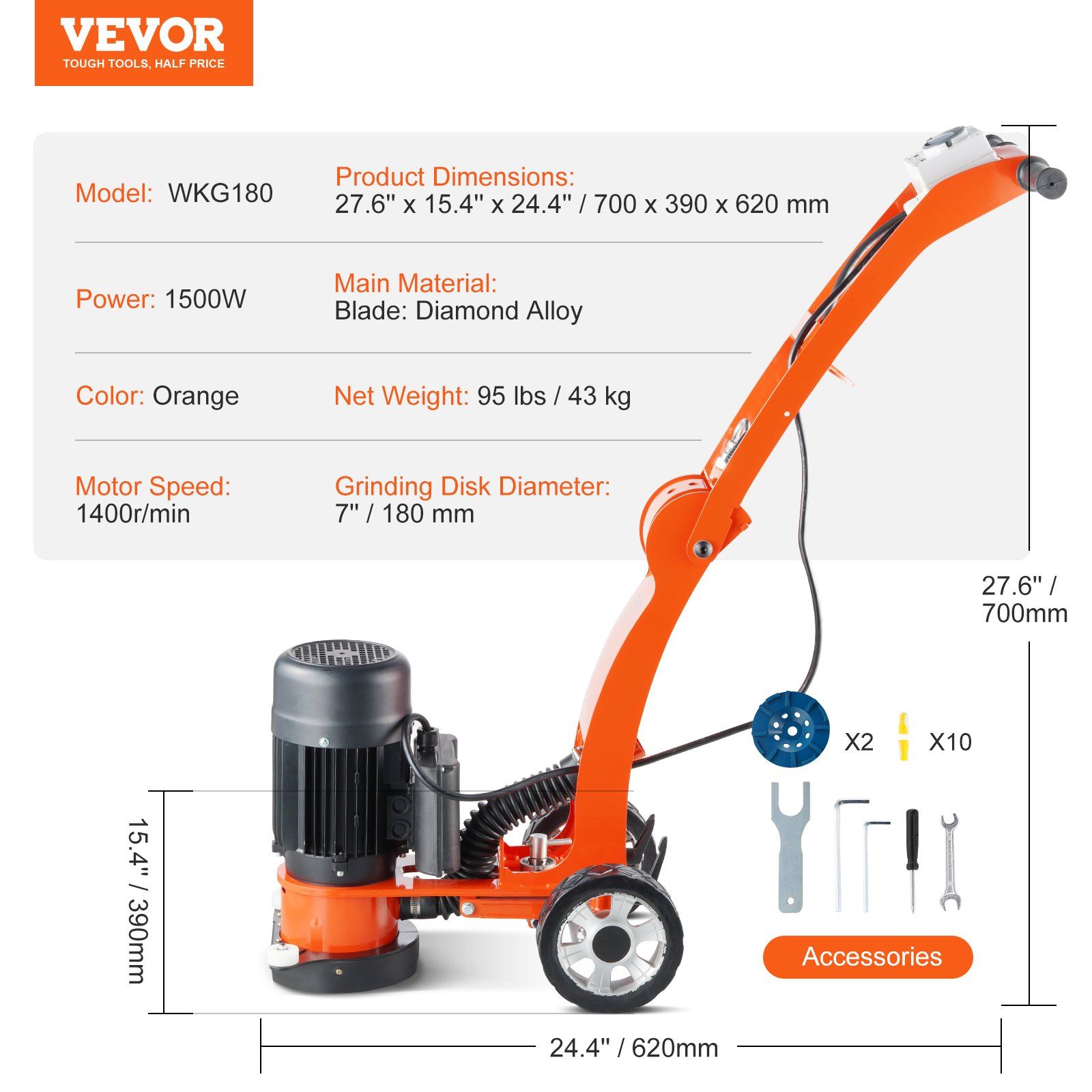 7" Electric Concrete Floor Grinder 2.0HP Brushless 7 7" Electric Concrete Floor Grinder 2.0HP Brushless - Image 7