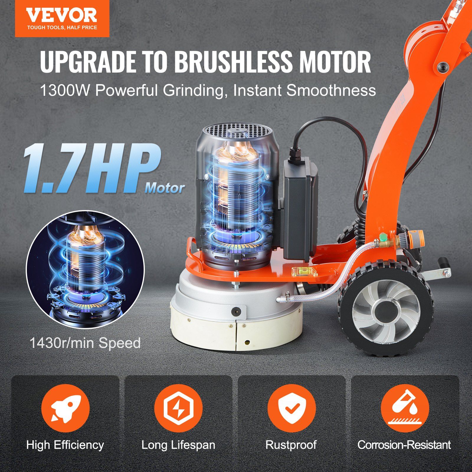 Electric Concrete Floor Grinder 10" Brushless 2200W 2 Electric Concrete Floor Grinder 10" Brushless 2200W - Image 2