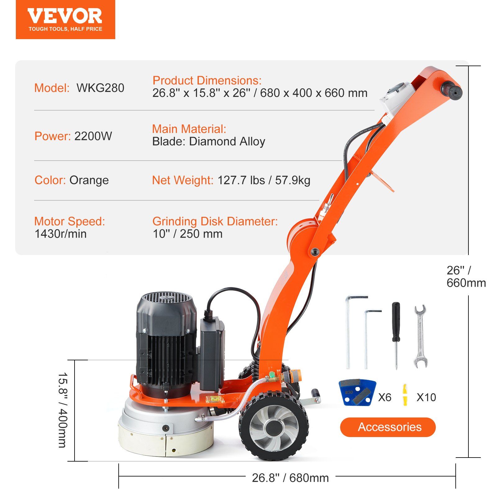 Electric Concrete Floor Grinder 10" Brushless 2200W 7 Electric Concrete Floor Grinder 10" Brushless 2200W - Image 7