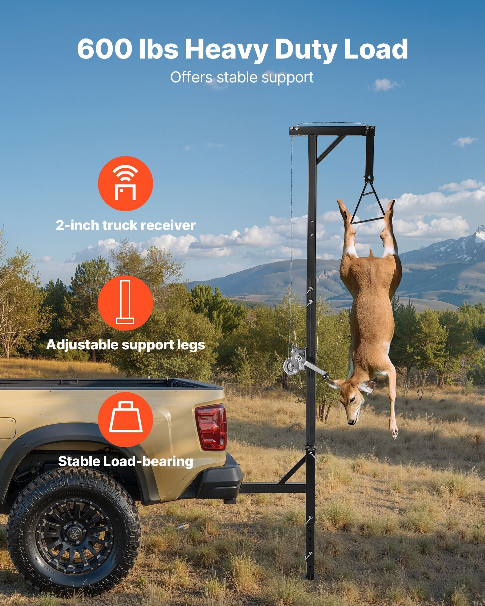 Truck hitch game hoist 600 lbs capacity with winch 2 Truck hitch game hoist 600 lbs capacity with winch - Image 2