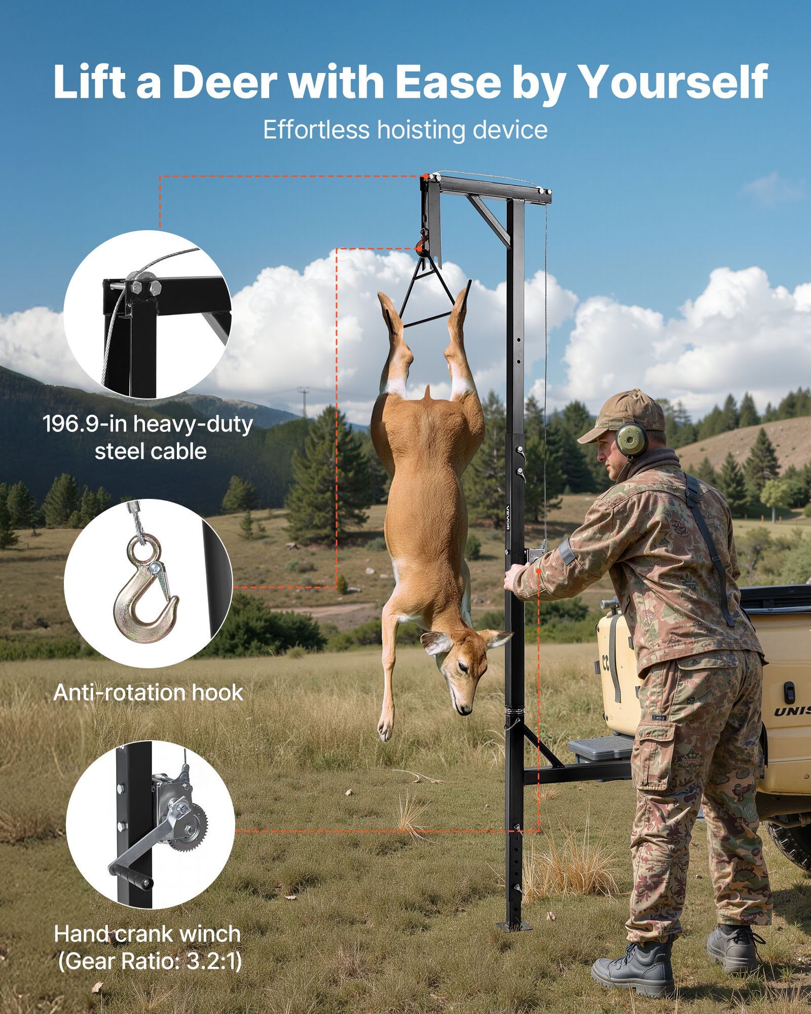 Truck hitch game hoist 600 lbs capacity with winch 3 Truck hitch game hoist 600 lbs capacity with winch - Image 3