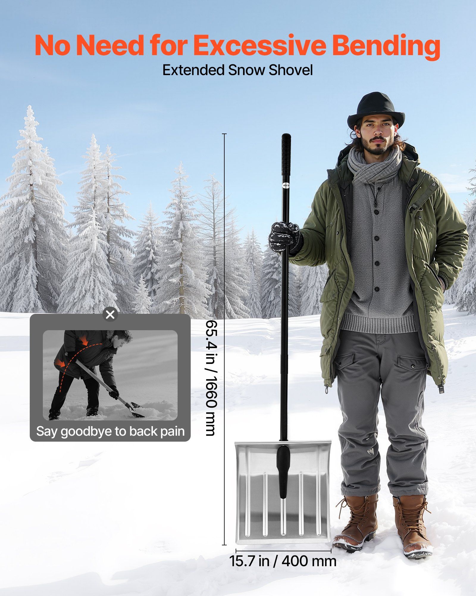Snow Shovel for Driveway, 40cm Wide Aluminum Alloy Snow Shovel, Non Slip Grip, Large Capacity Snowplow Shovels, Detachable & Lightweight Snows Removal Tool for Garden Car Camping Outdoors 3 Snow Shovel for Driveway, 40cm Wide Aluminum Alloy Snow Shovel, Non Slip Grip, Large Capacity Snowplow Shovels, Detachable & Lightweight Snows Removal Tool for Garden Car Camping Outdoors - Image 3