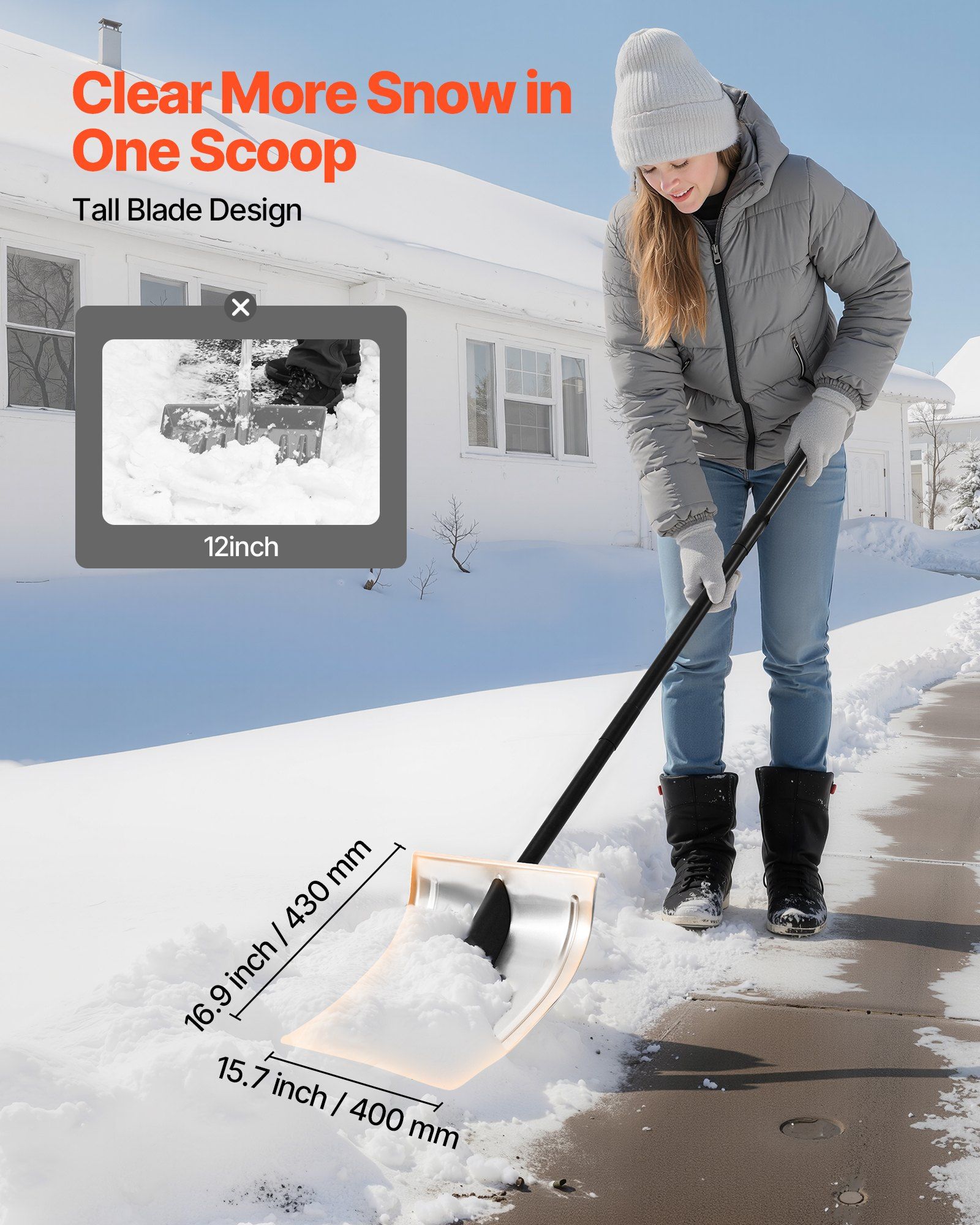 Snow Shovel for Driveway, 40cm Wide Aluminum Alloy Snow Shovel, Non Slip Grip, Large Capacity Snowplow Shovels, Detachable & Lightweight Snows Removal Tool for Garden Car Camping Outdoors 4 Snow Shovel for Driveway, 40cm Wide Aluminum Alloy Snow Shovel, Non Slip Grip, Large Capacity Snowplow Shovels, Detachable & Lightweight Snows Removal Tool for Garden Car Camping Outdoors - Image 4